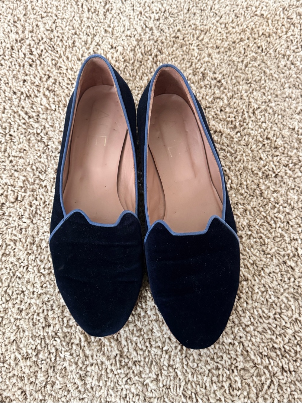 Velvet Navy Slip-On Loafers with Contrast Piping